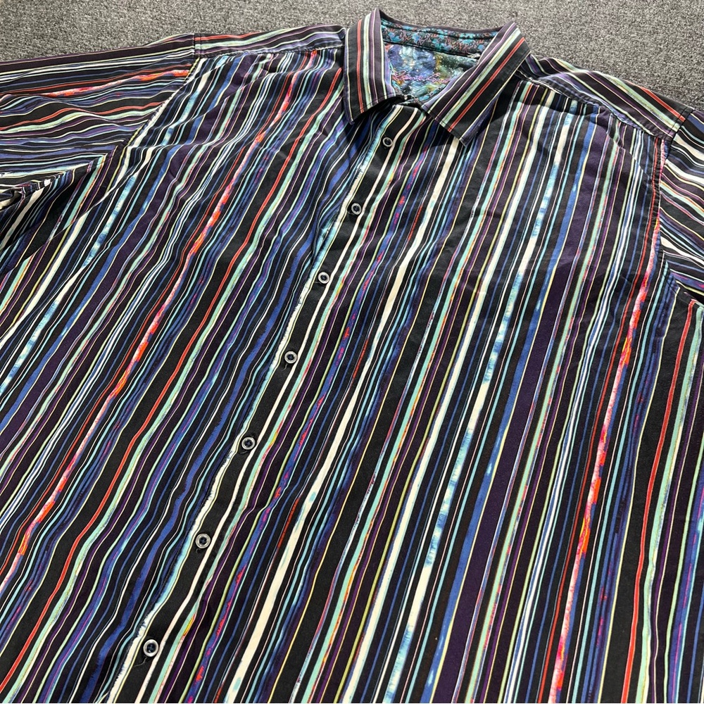 Robert Graham Shirt Mens 4xl Button Up Short Sleeve Striped Casual Colorful